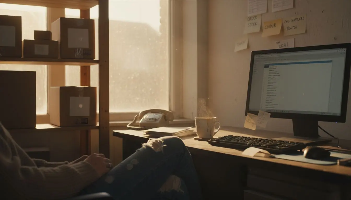 Writing product descriptions in small shop office