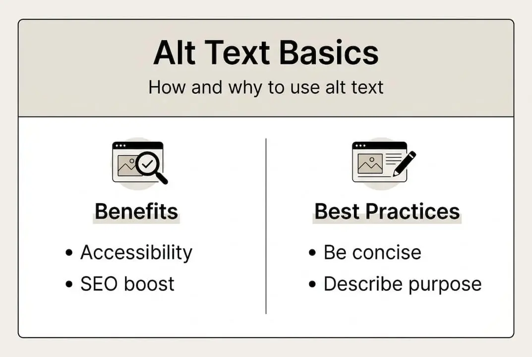 Infographic showing alt text benefits and best practices