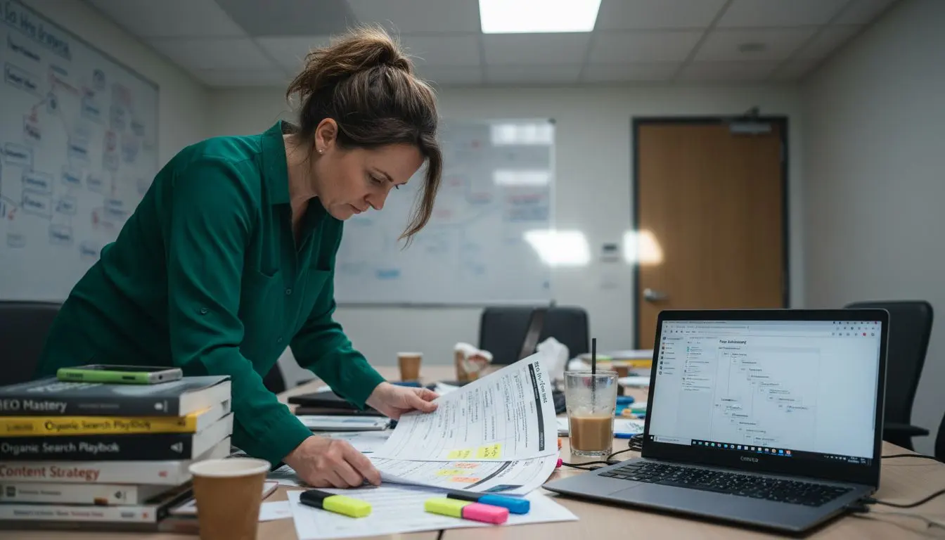 SEO manager reviewing website structure documents