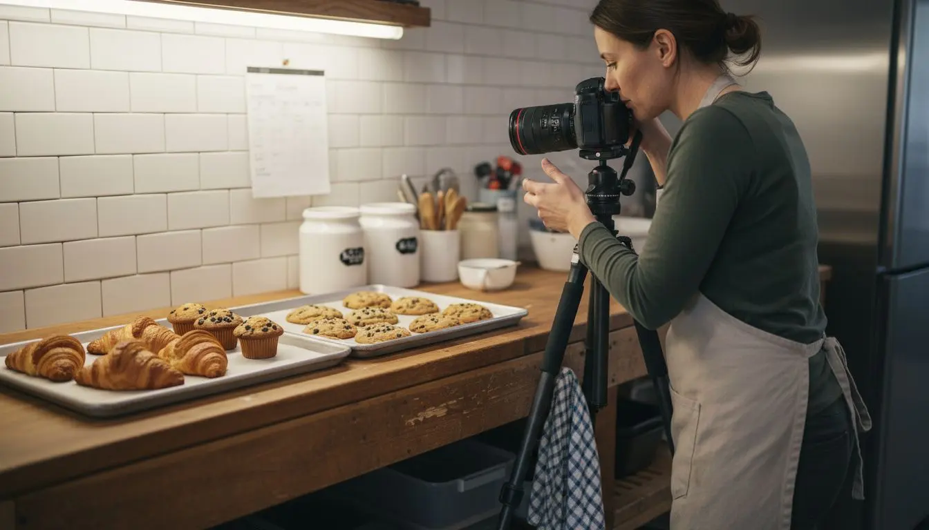 Photographer arranging pastries for business photo