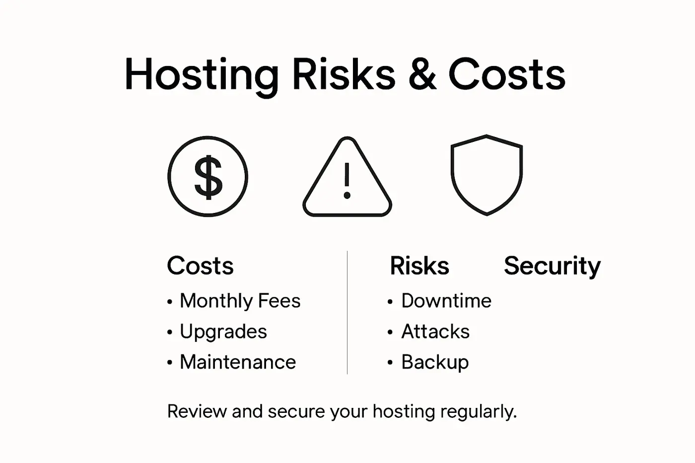 Infographic showing hosting costs risks security