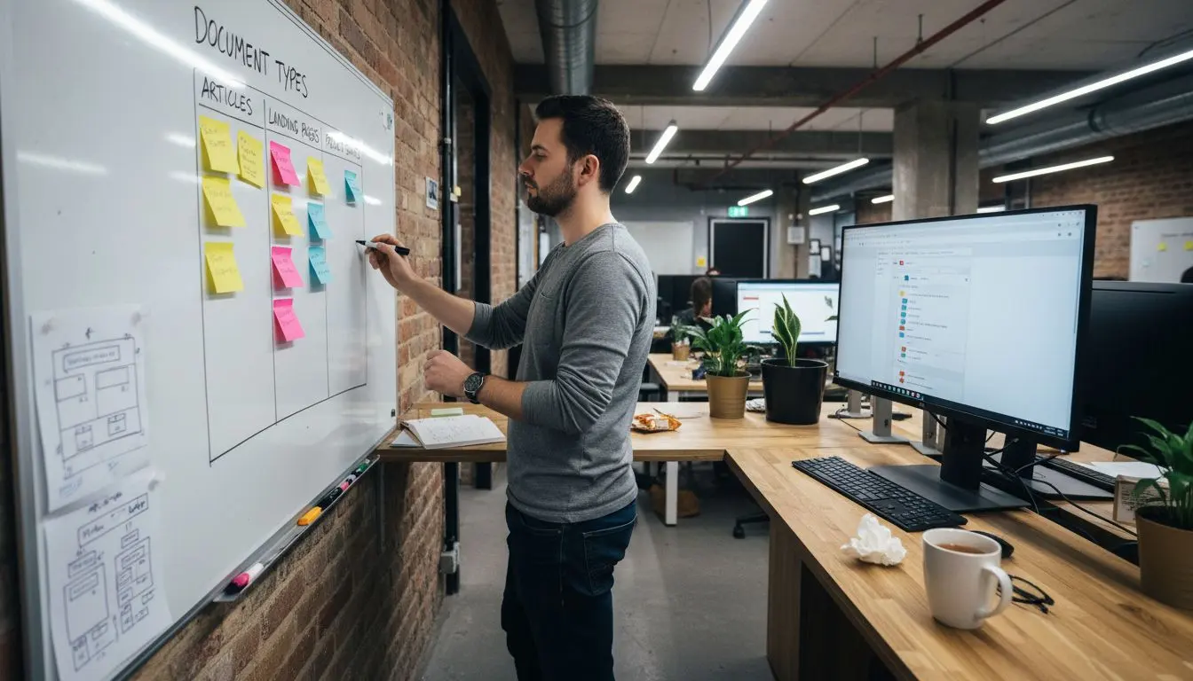 Developer mapping content structure on whiteboard