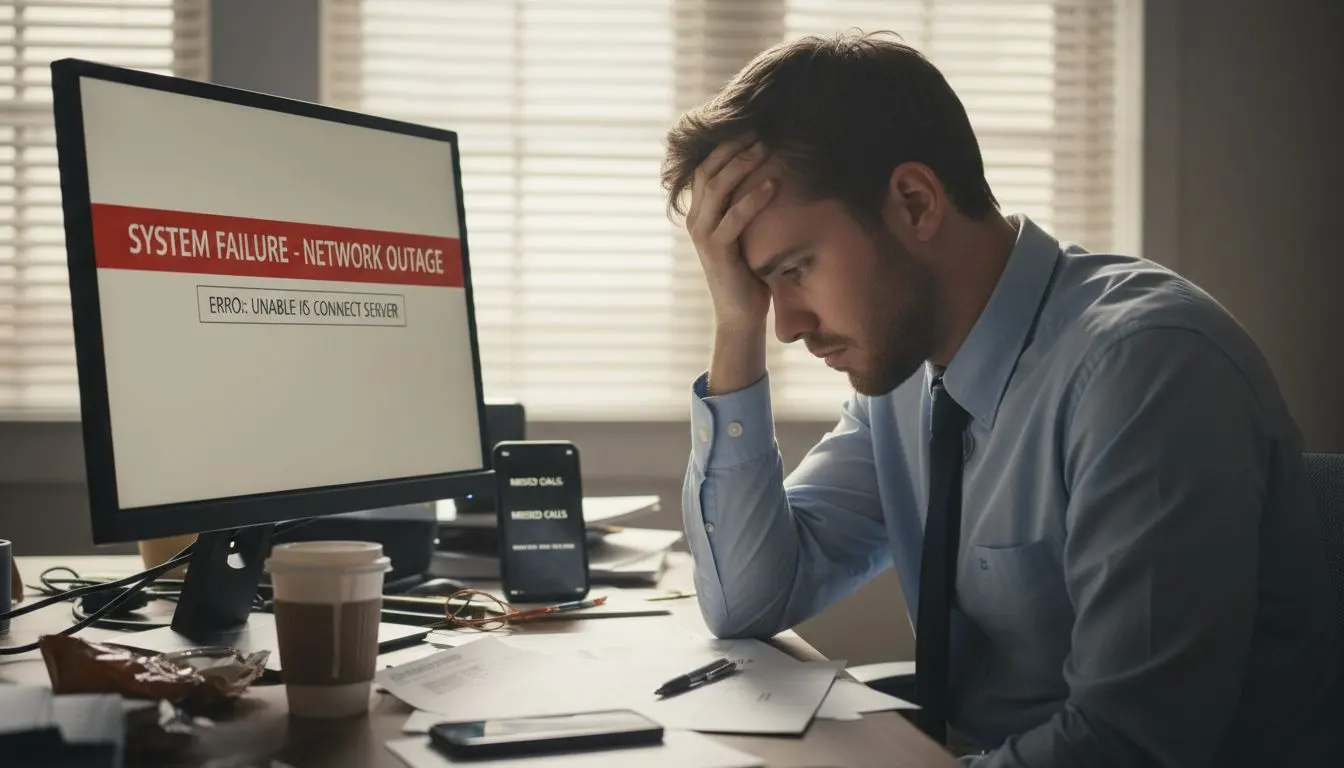 Office manager reacting to website outage