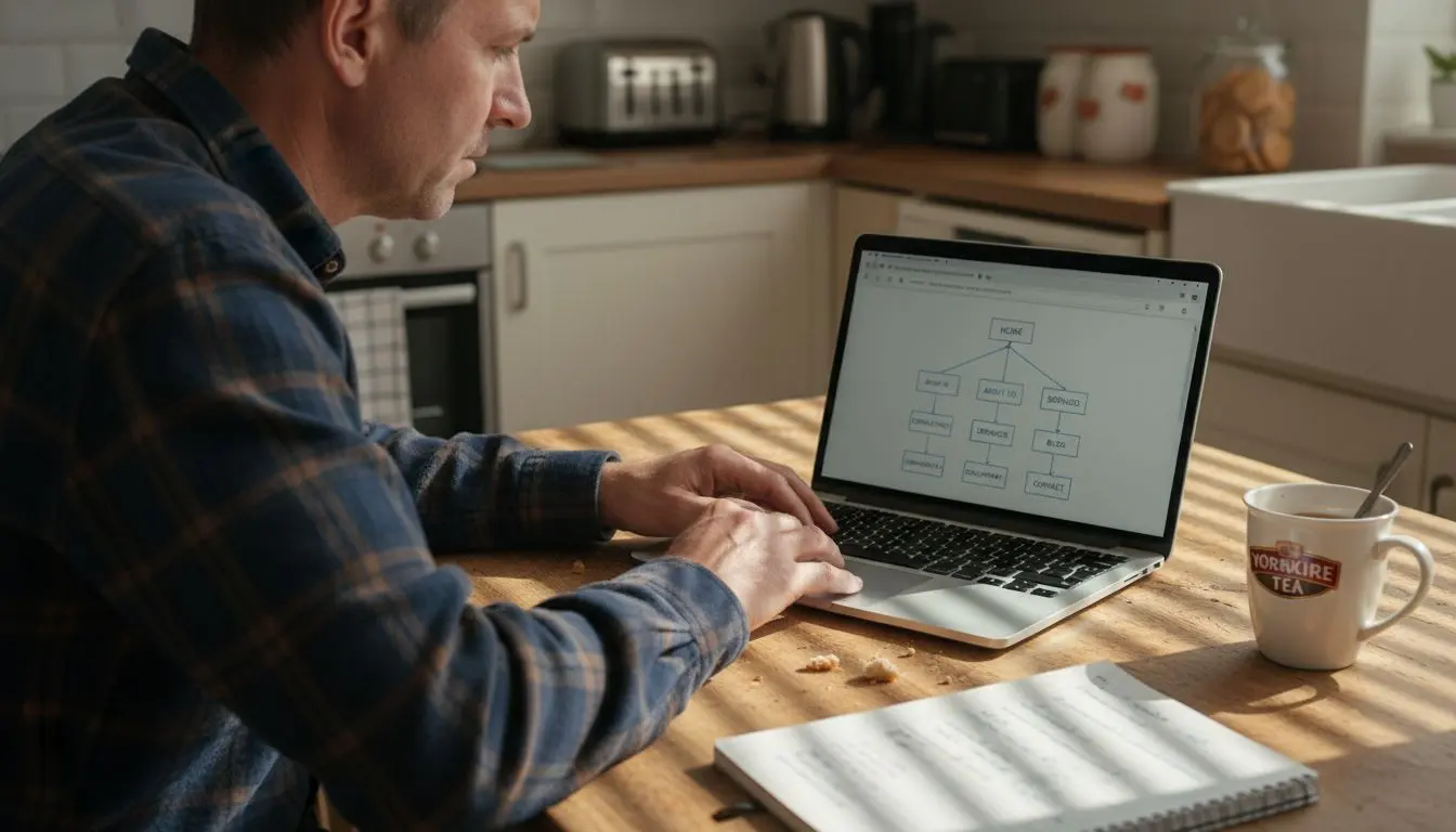 Man checking sitemap crawl results on laptop