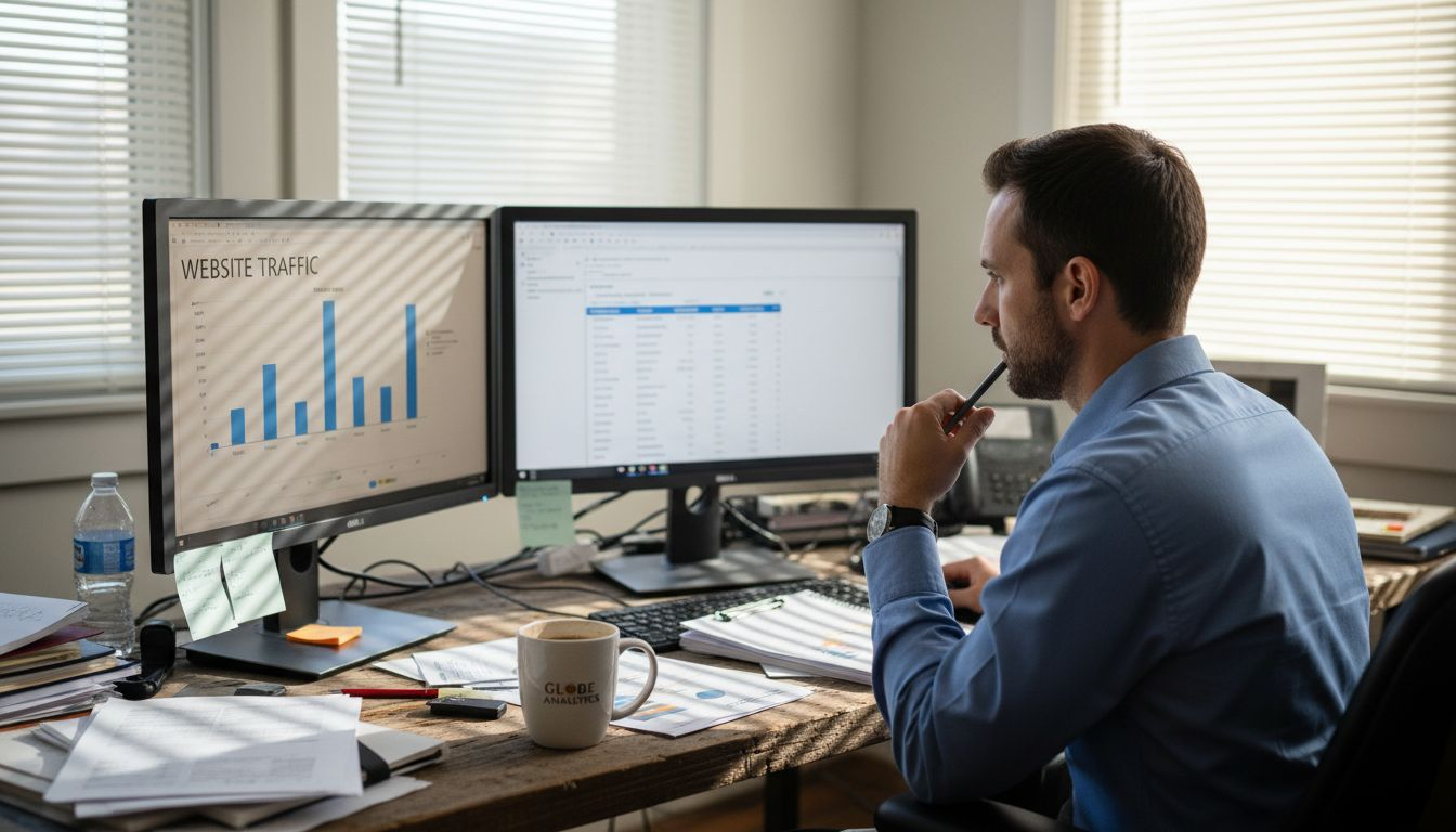 Analyst viewing website analytics dashboard