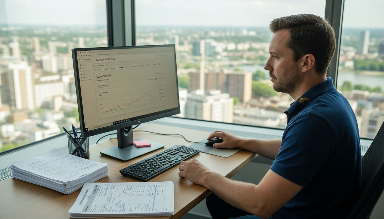 E-commerce manager reviewing analytics dashboard