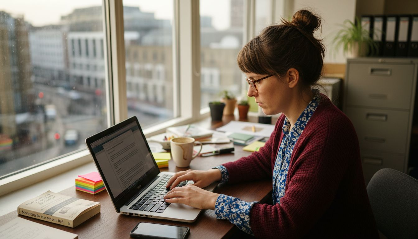 Small business owner drafting marketing email