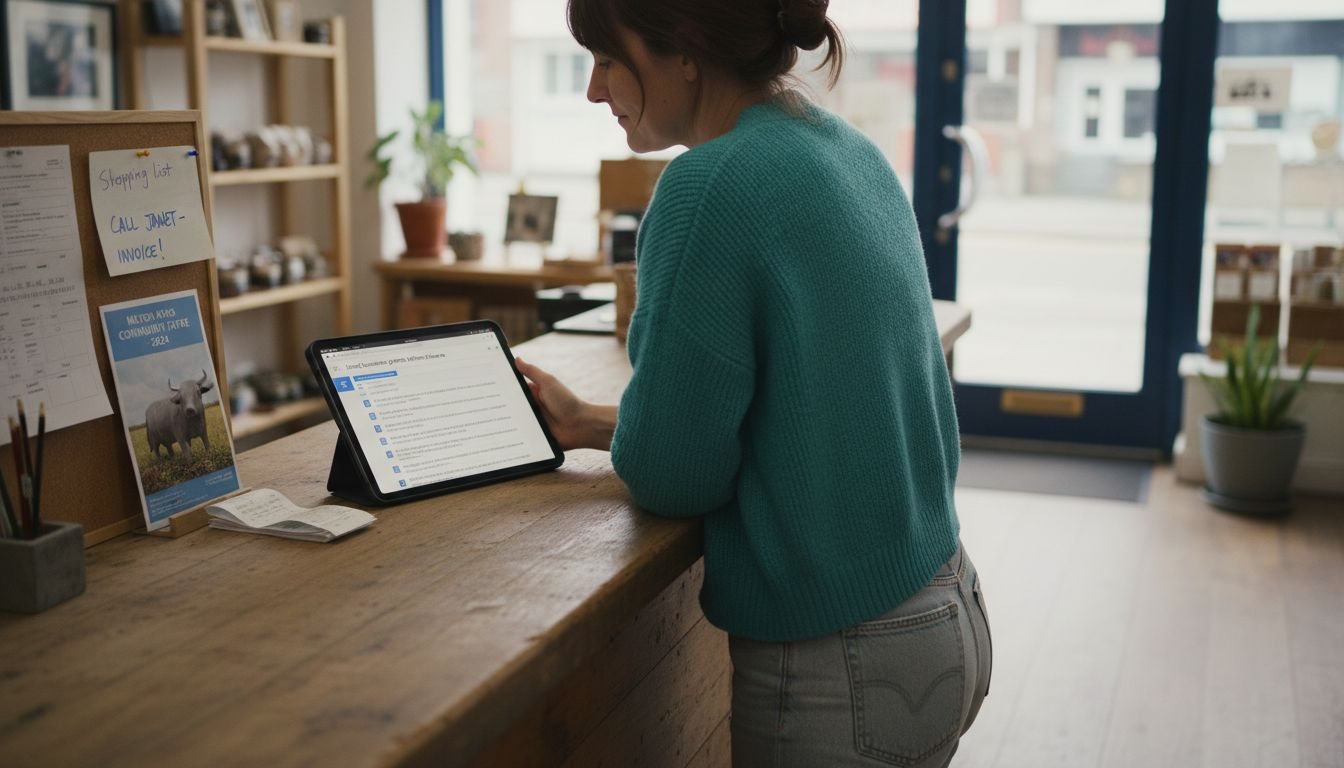 Shop owner checking online search results