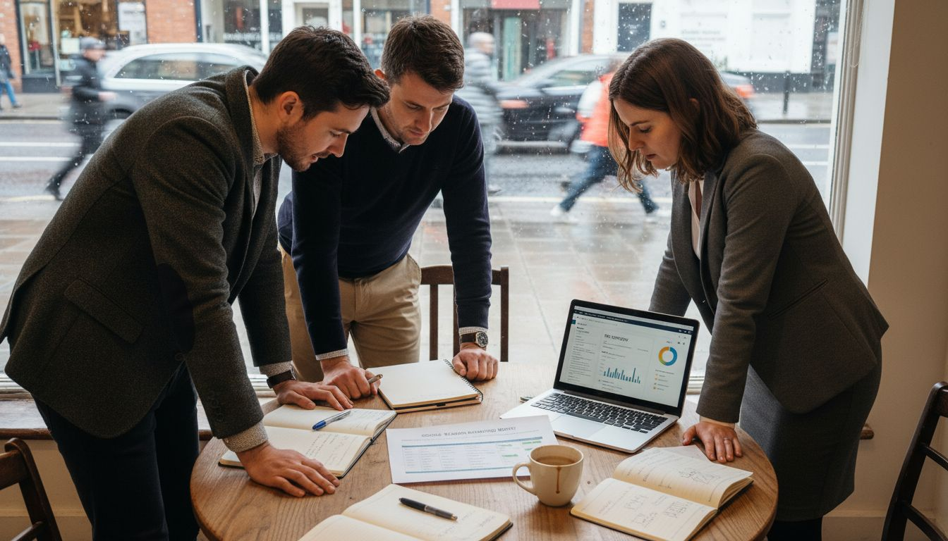 SME team reviewing SEO report in office
