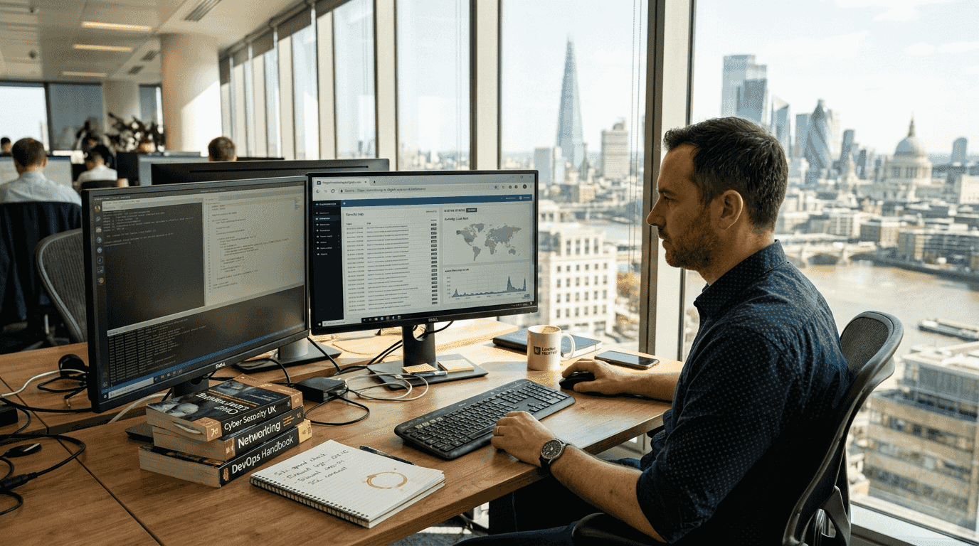 IT manager securing website in UK office
