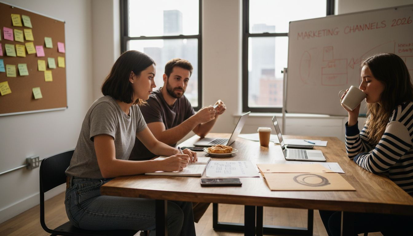 Startup team discussing marketing plans