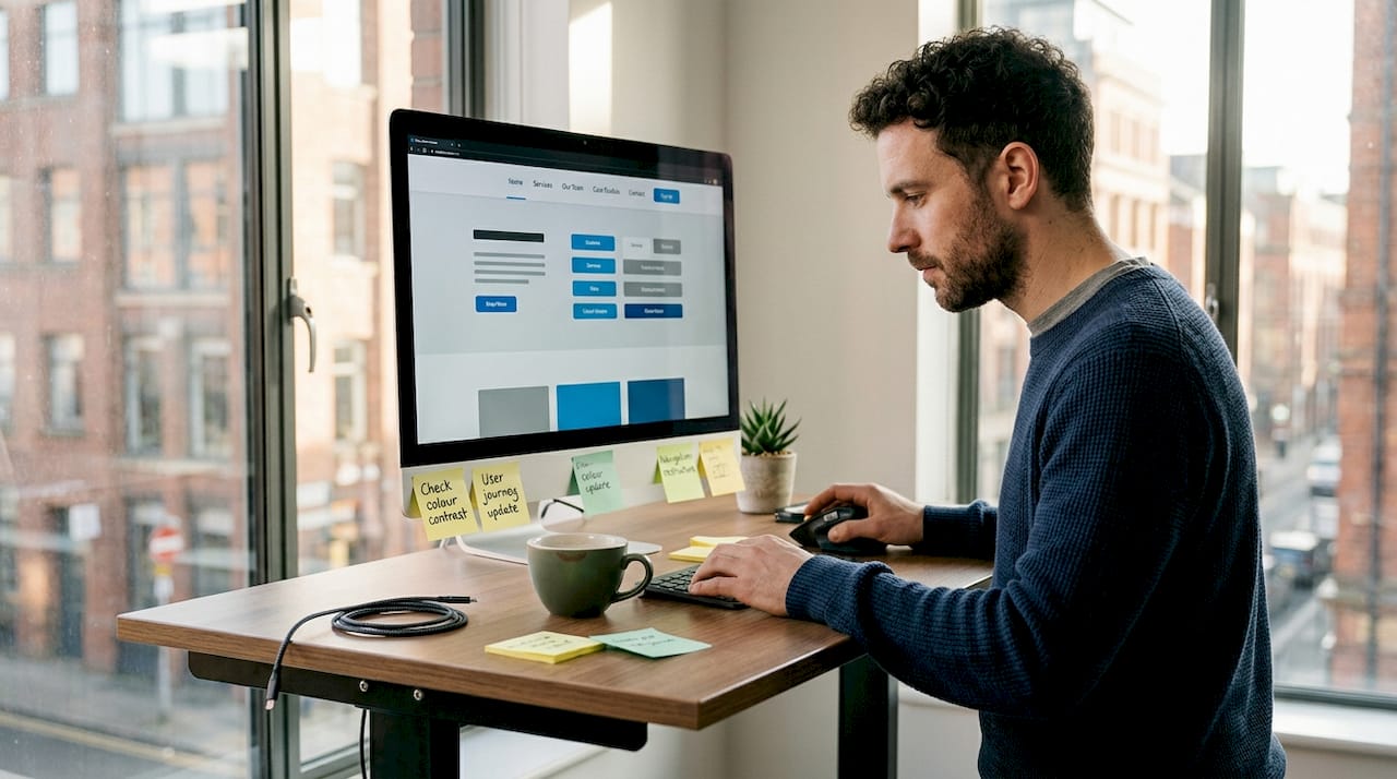 Web designer adjusting website interface in studio