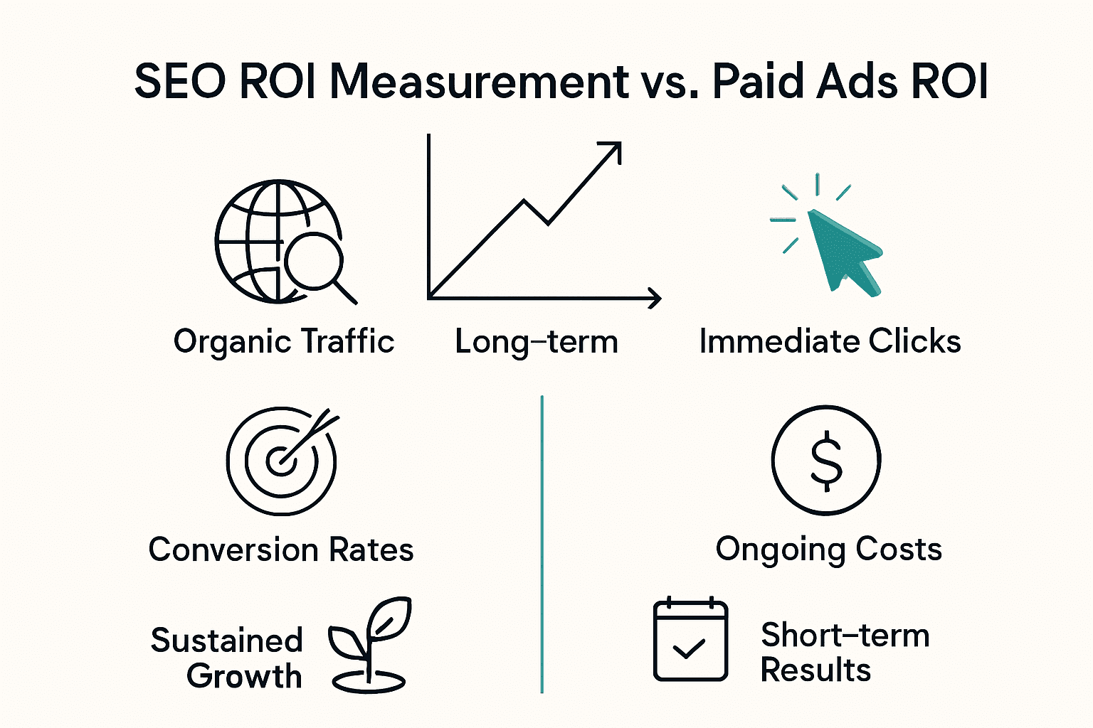 Infographic comparing SEO and paid ad ROI and value