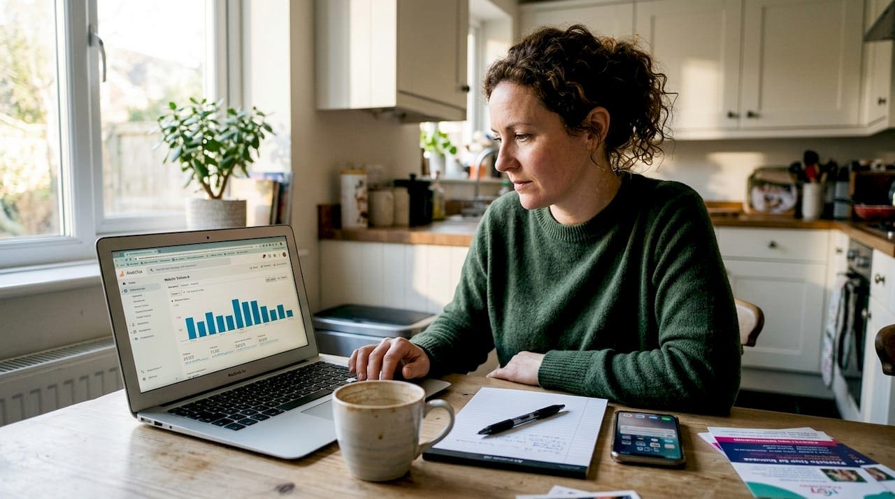 Small business owner reviewing digital marketing