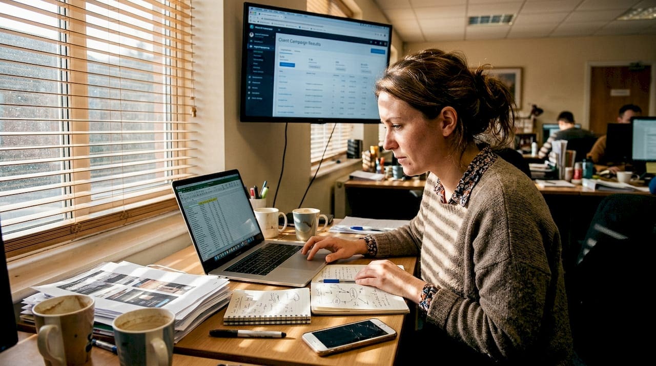 Digital agency employee reviews campaign analytics