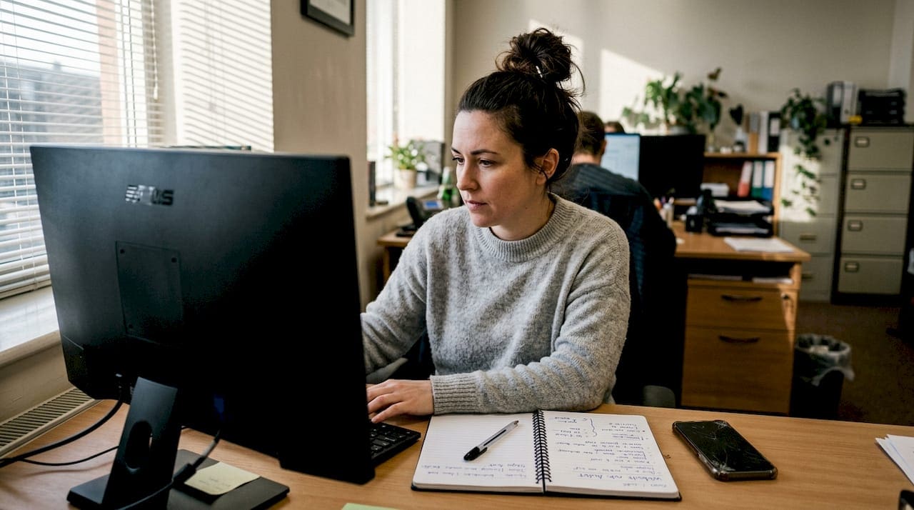 Small business owner reviewing website analytics