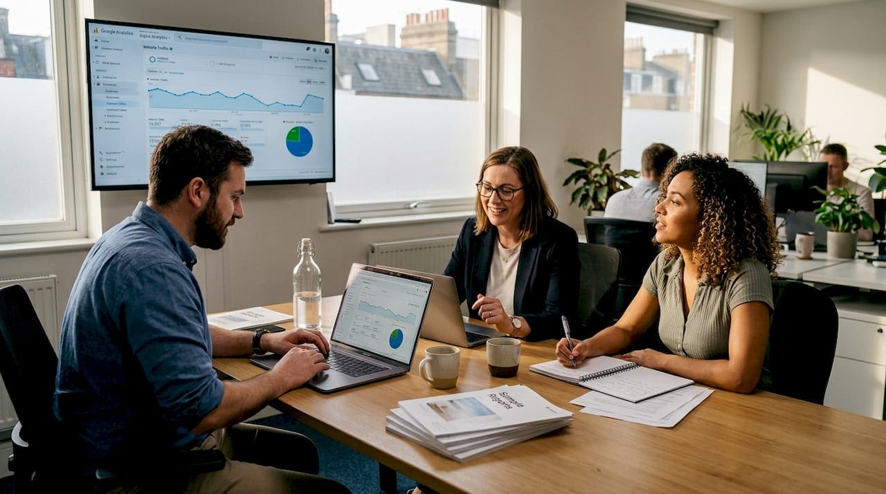 SEO content marketing agency team collaborating