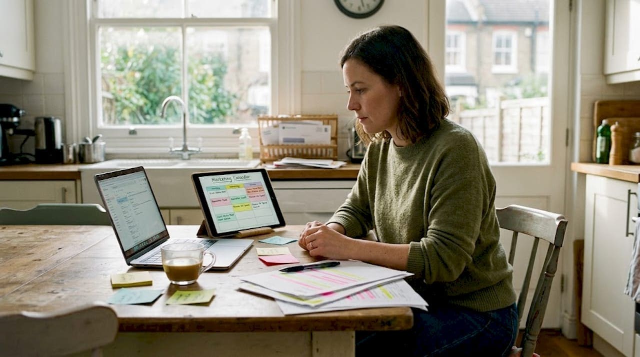 Small business owner planning marketing content