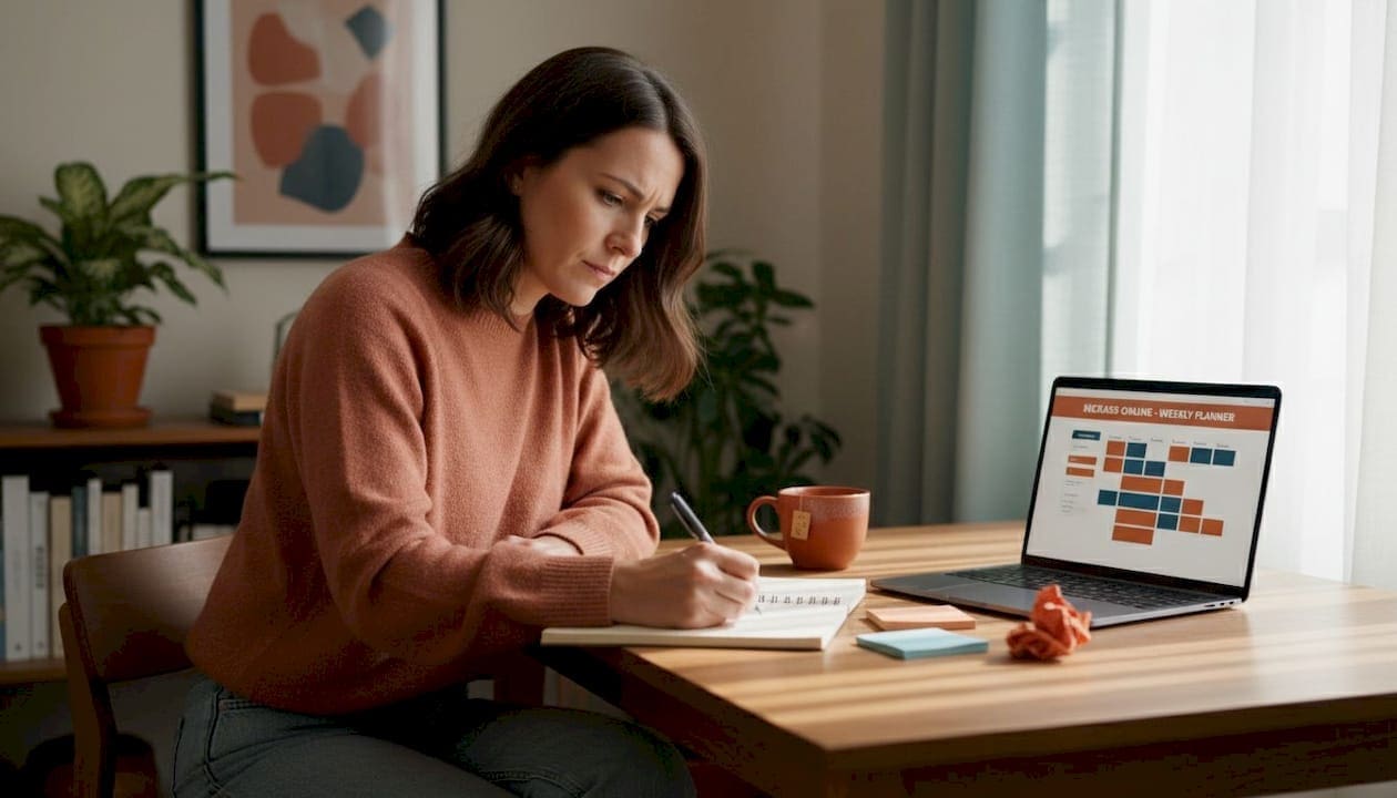 Woman planning social media campaign at home